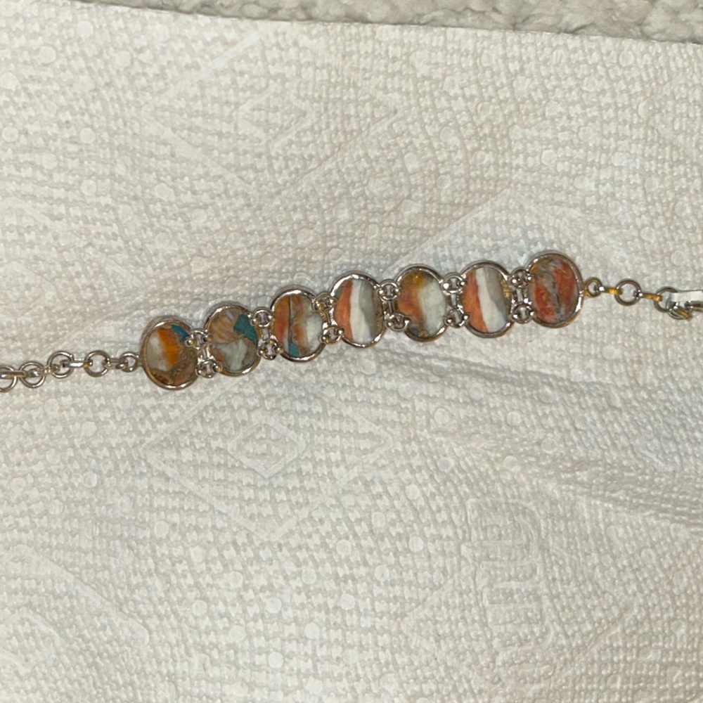 NEW 925 Sterling Silver Spiny Copper Turquoise Oval Link Bracelet - Picture 6 of 14